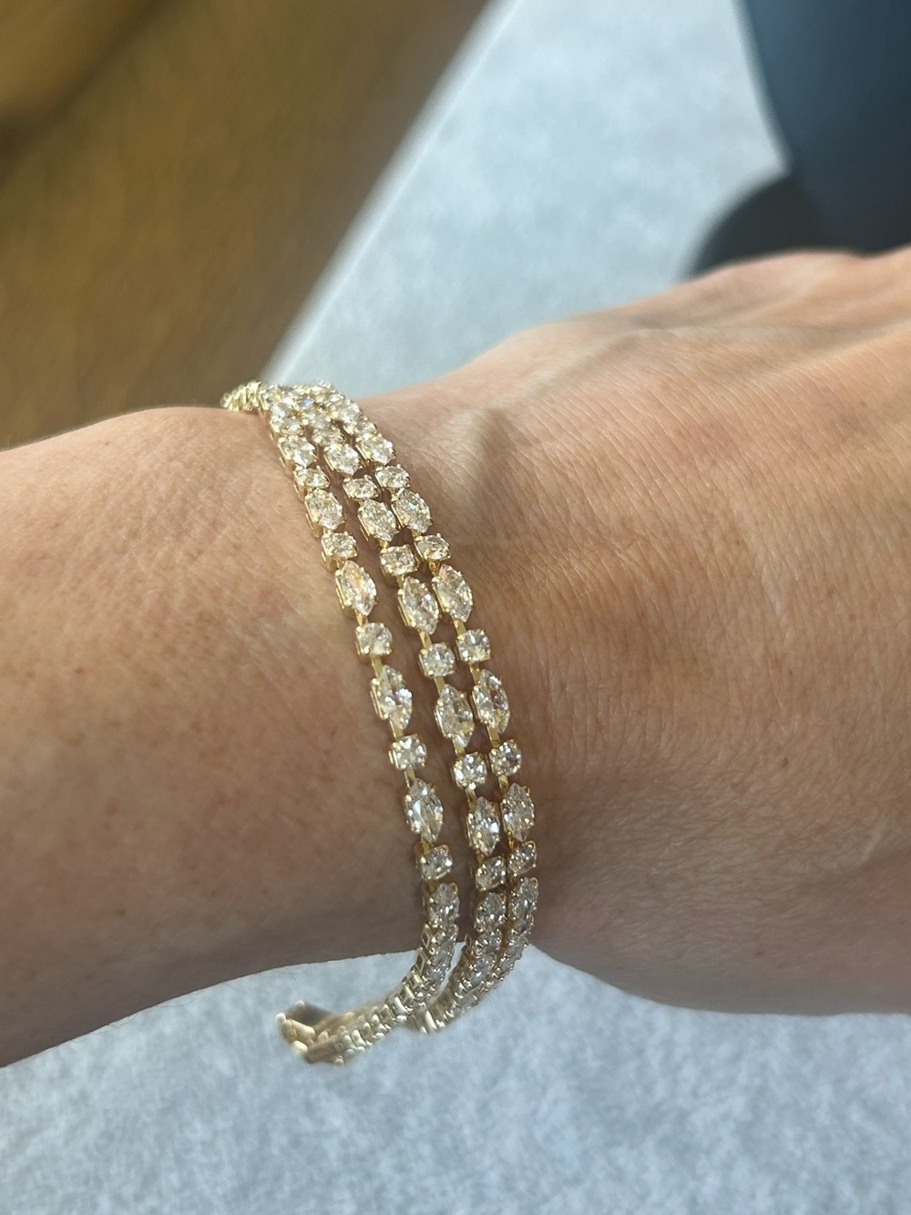Gold Tone Triple-Row Crystal Bracelet
